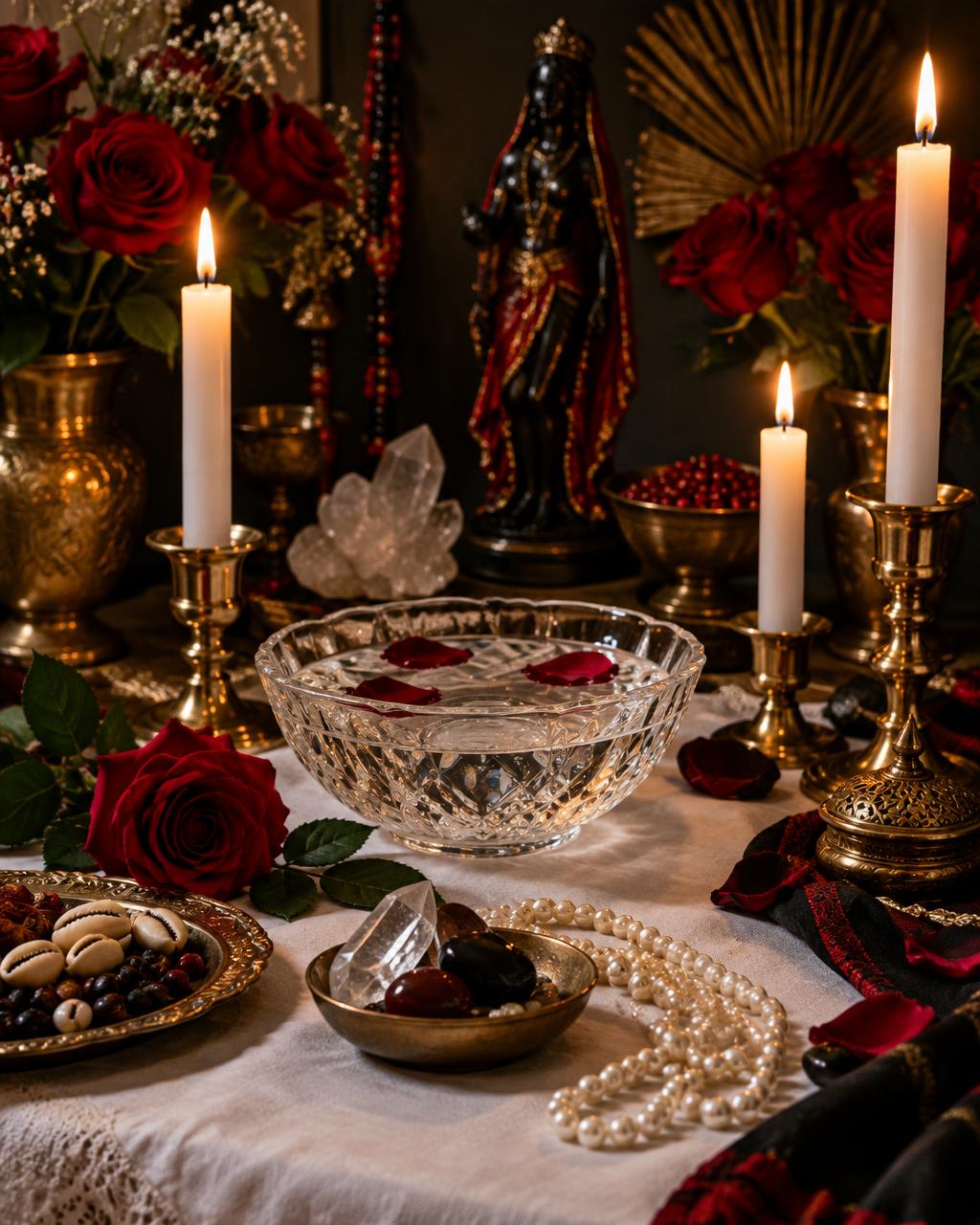 Imagem ilustrativa de altar espiritual com velas e rosas